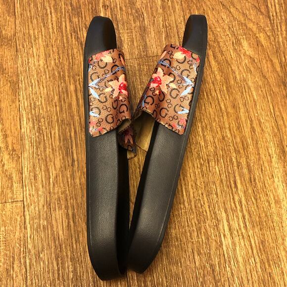 NWOT Guess Brown Floral Slip On Slide Sandals Size 8 - Picture 5 of 12